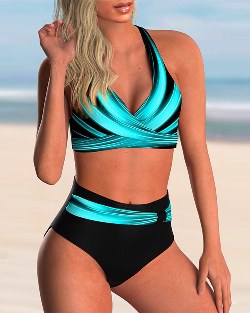 Victoria | Bikini Set with Cross Neckline and Print