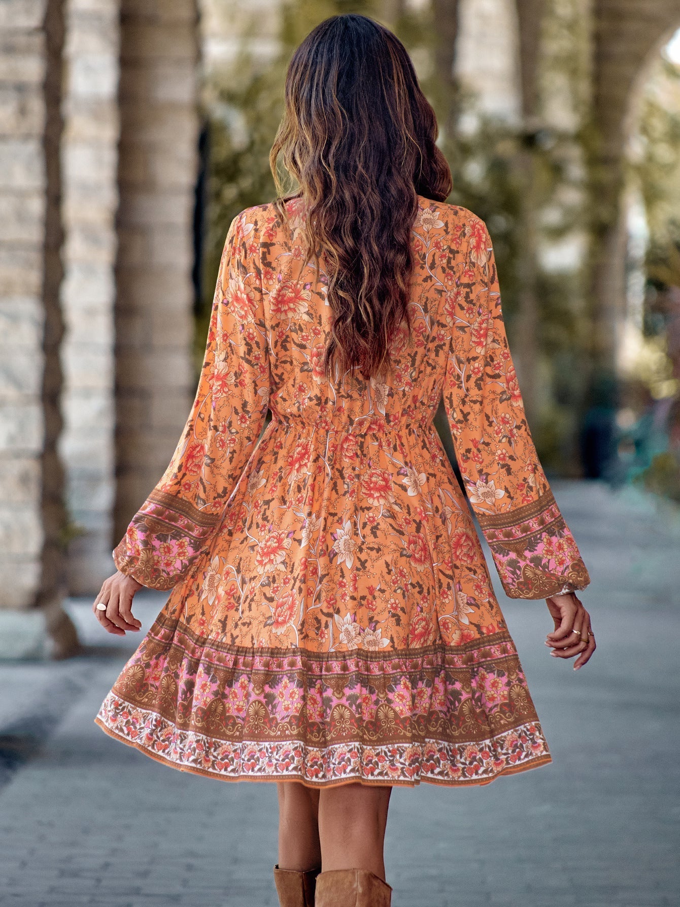 Long-Sleeved Printed Dress