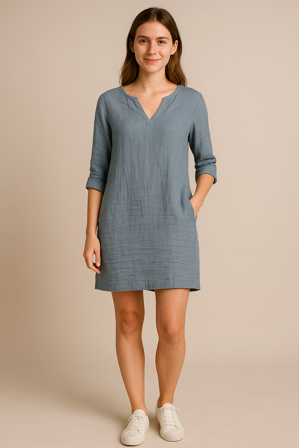 SOHO | Women's Festive Summer Dress in Linen Style with V-Neck