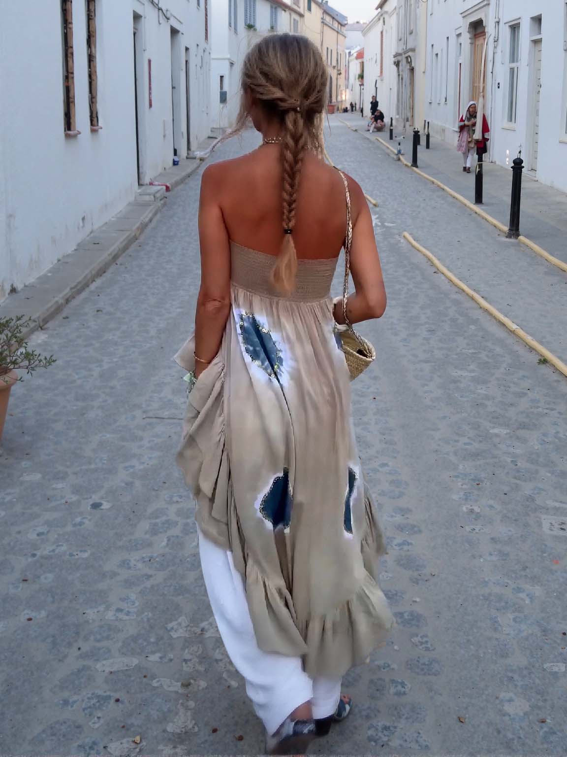Bohemian Breeze Set™ 2.0 – Layered Ruffle Strapless Top and Sheer Drawstring Harem Pants