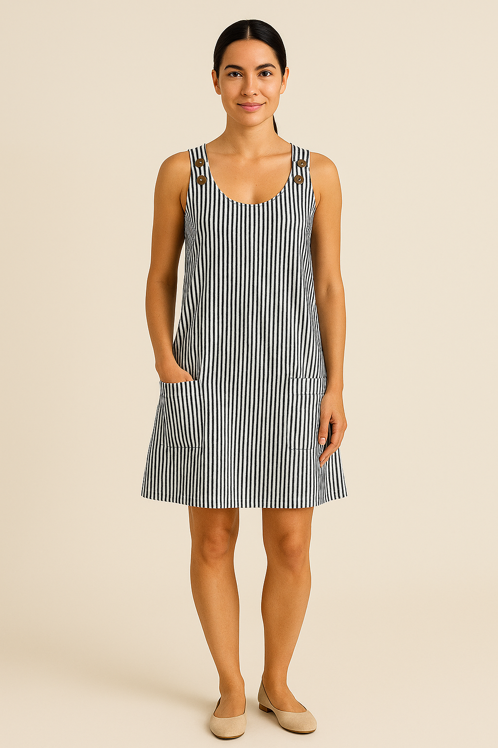 SOHO | Women's Sleeveless Summer Dress with Button Placket and Striped Pattern, Airy & Light