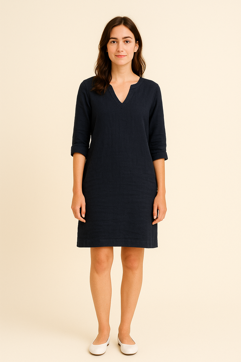 SOHO | Women's Festive Summer Dress in Linen Style with V-Neck