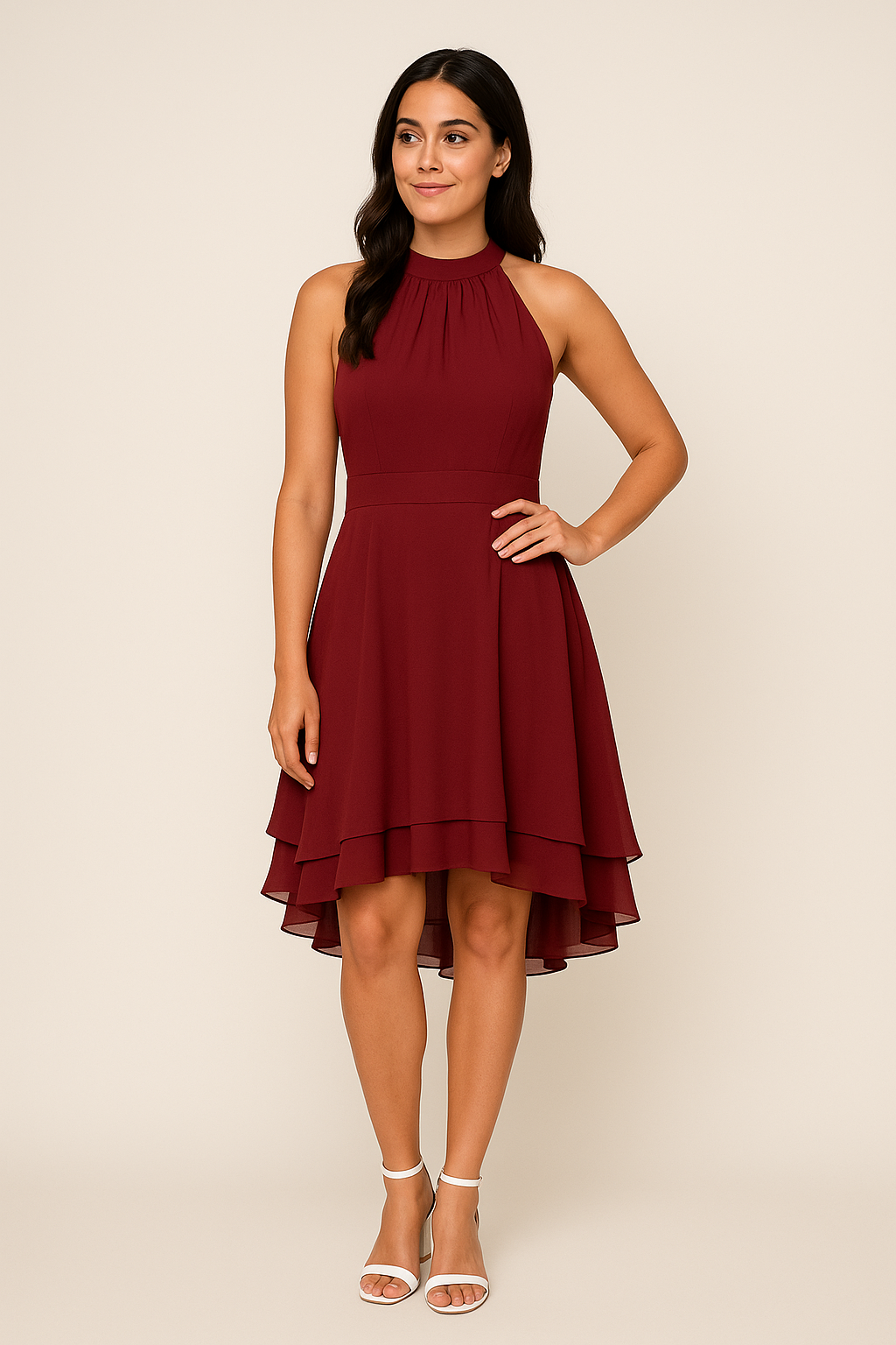 SOHO | Women's Halter Neck Dress with Tailored Fit and High-Low Skirt