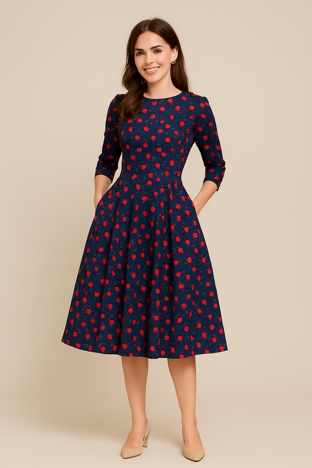 SOHO | Women's Floral Summer Dress with A-Line and 3/4 Sleeves, Airy & Light