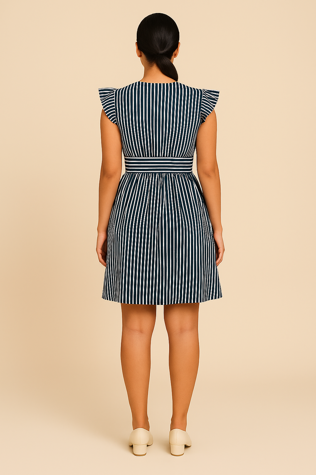 SOHO | Women's Striped Midi Dress with Ruffled Sleeves, Airy & Light