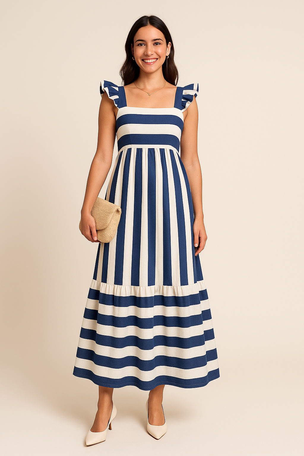 SOHO | Summer Women's Maxi Dress Striped with Ruffled Straps