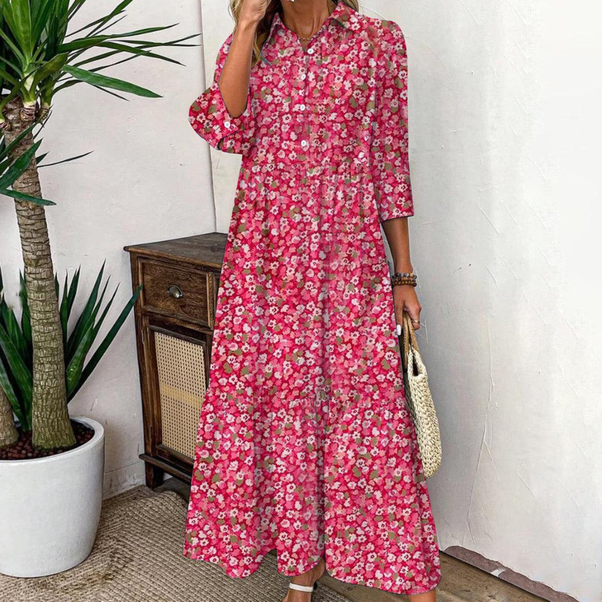 Summer Red Floral Dress