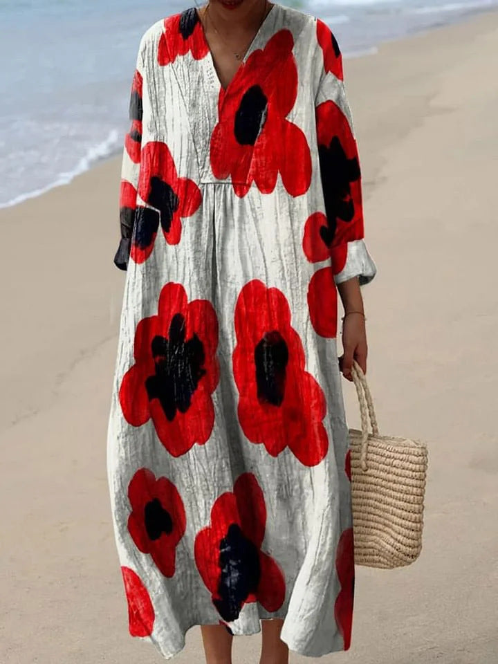 Alba | Long Floral Dress with Red Flowers.