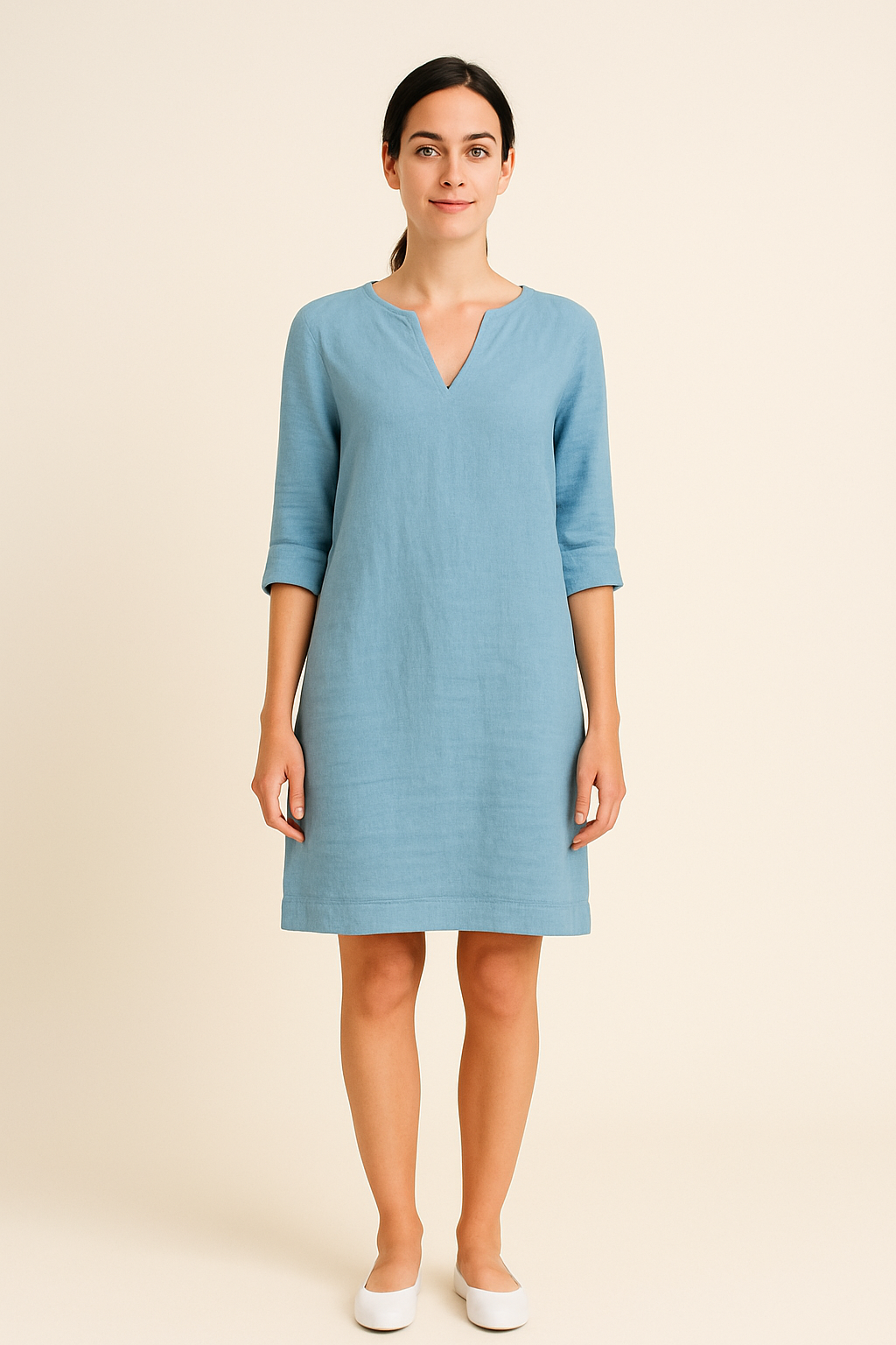 SOHO | Women's Festive Summer Dress in Linen Style with V-Neck