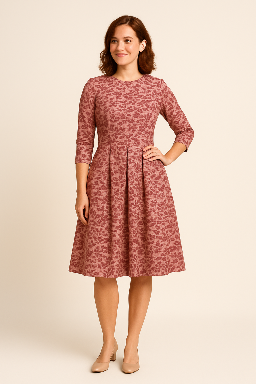SOHO | Women's Floral Summer Dress with A-Line and 3/4 Sleeves, Airy & Light