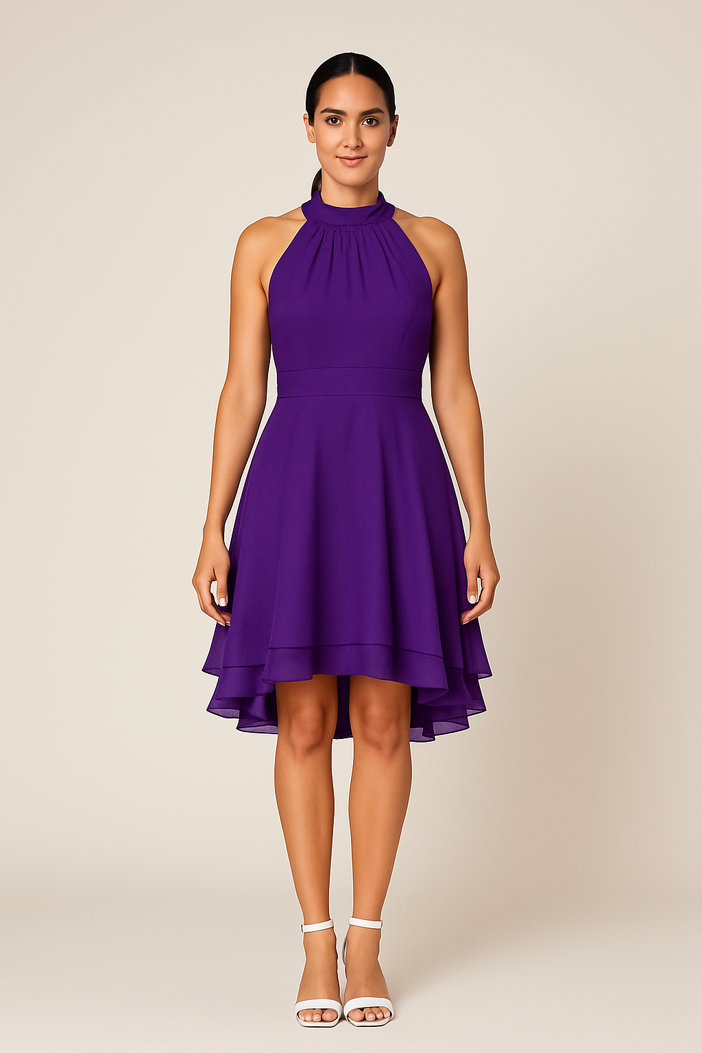 SOHO | Women's Halter Neck Dress with Tailored Fit and High-Low Skirt