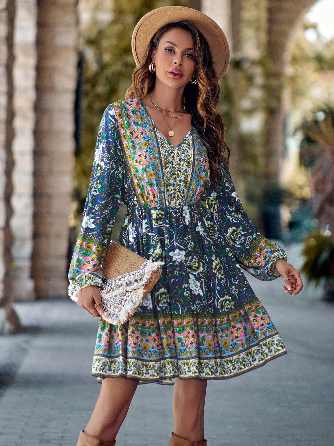 Long-Sleeved Printed Dress