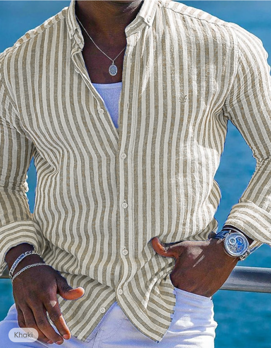 Light Stripe Men's Linen Shirt