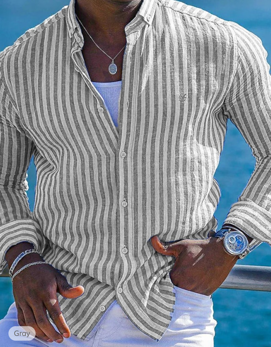 Light Stripe Men's Linen Shirt