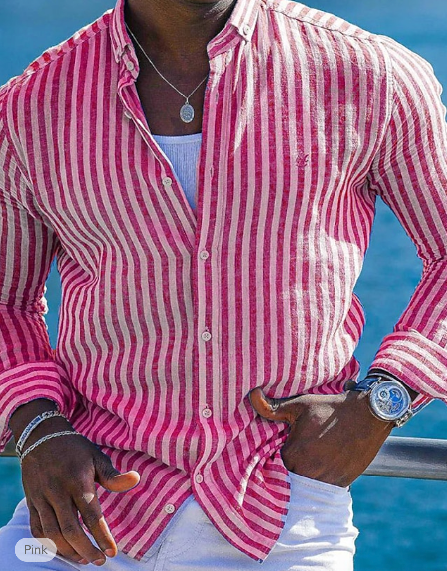 Light Stripe Men's Linen Shirt