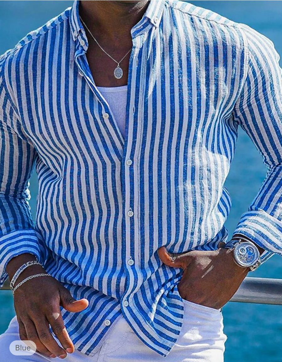 Light Stripe Men's Linen Shirt