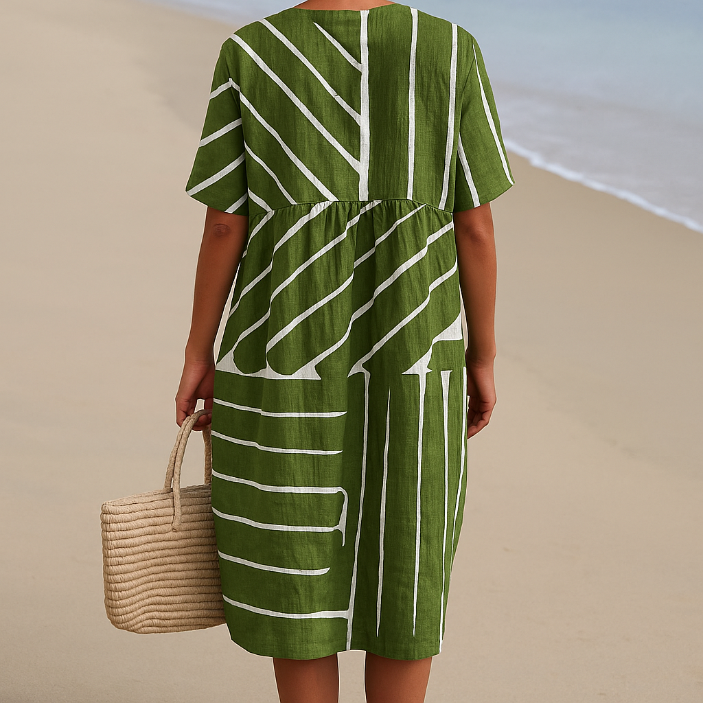 Yana | Green Dress with Geometric Pattern