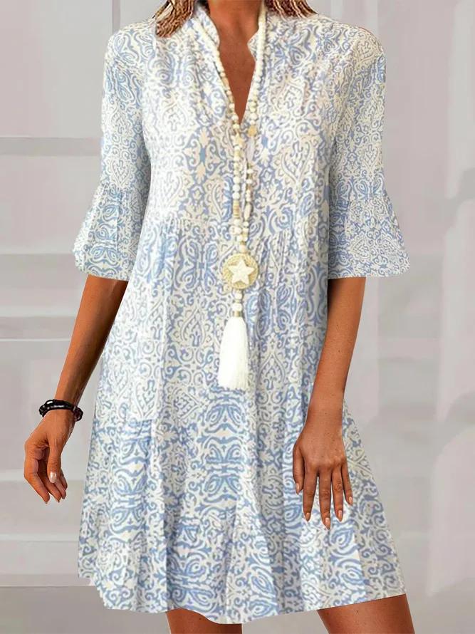 Vintage Blue Half Sleeve Dress