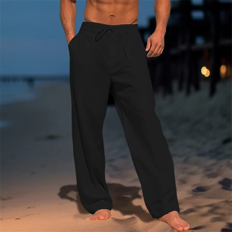 Luca | Men's Linen Trousers with Drawstring Waist and Pleated Front