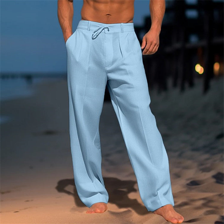 Luca | Men's Linen Trousers with Drawstring Waist and Pleated Front