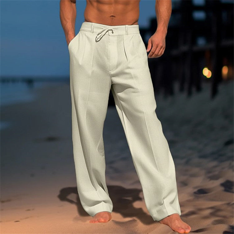 Luca | Men's Linen Trousers with Drawstring Waist and Pleated Front