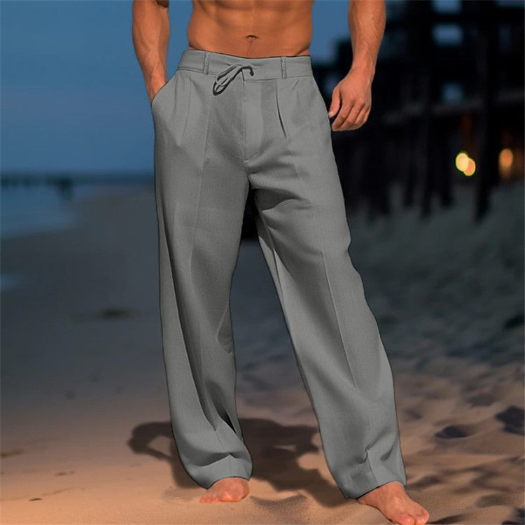 Luca | Men's Linen Trousers with Drawstring Waist and Pleated Front
