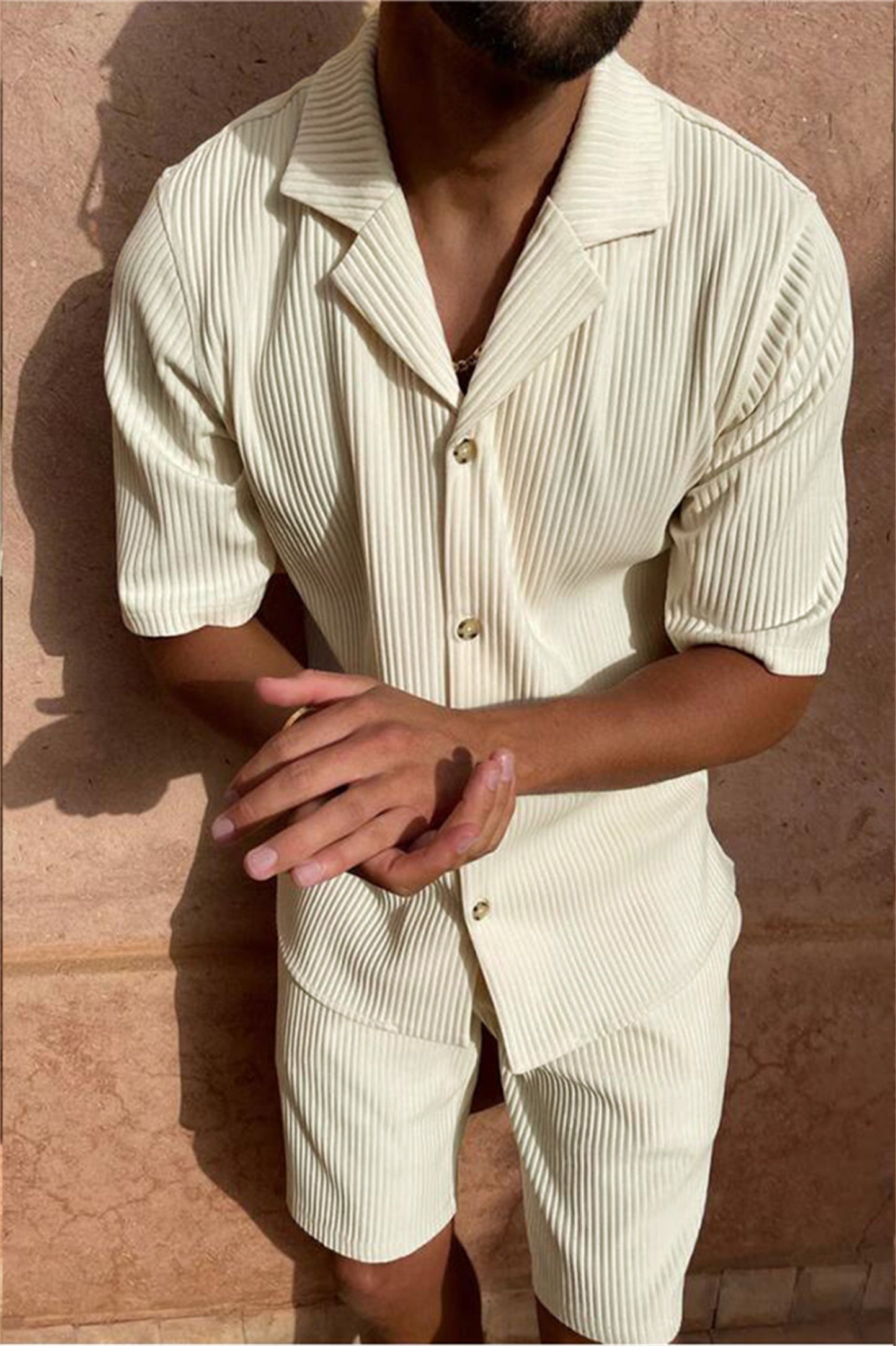 Leonardo Cord Shirt with Short Sleeves and Shorts Set