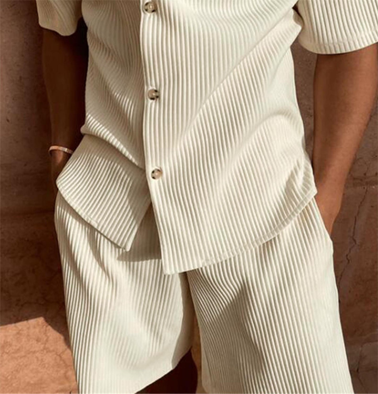 Leonardo Cord Shirt with Short Sleeves and Shorts Set