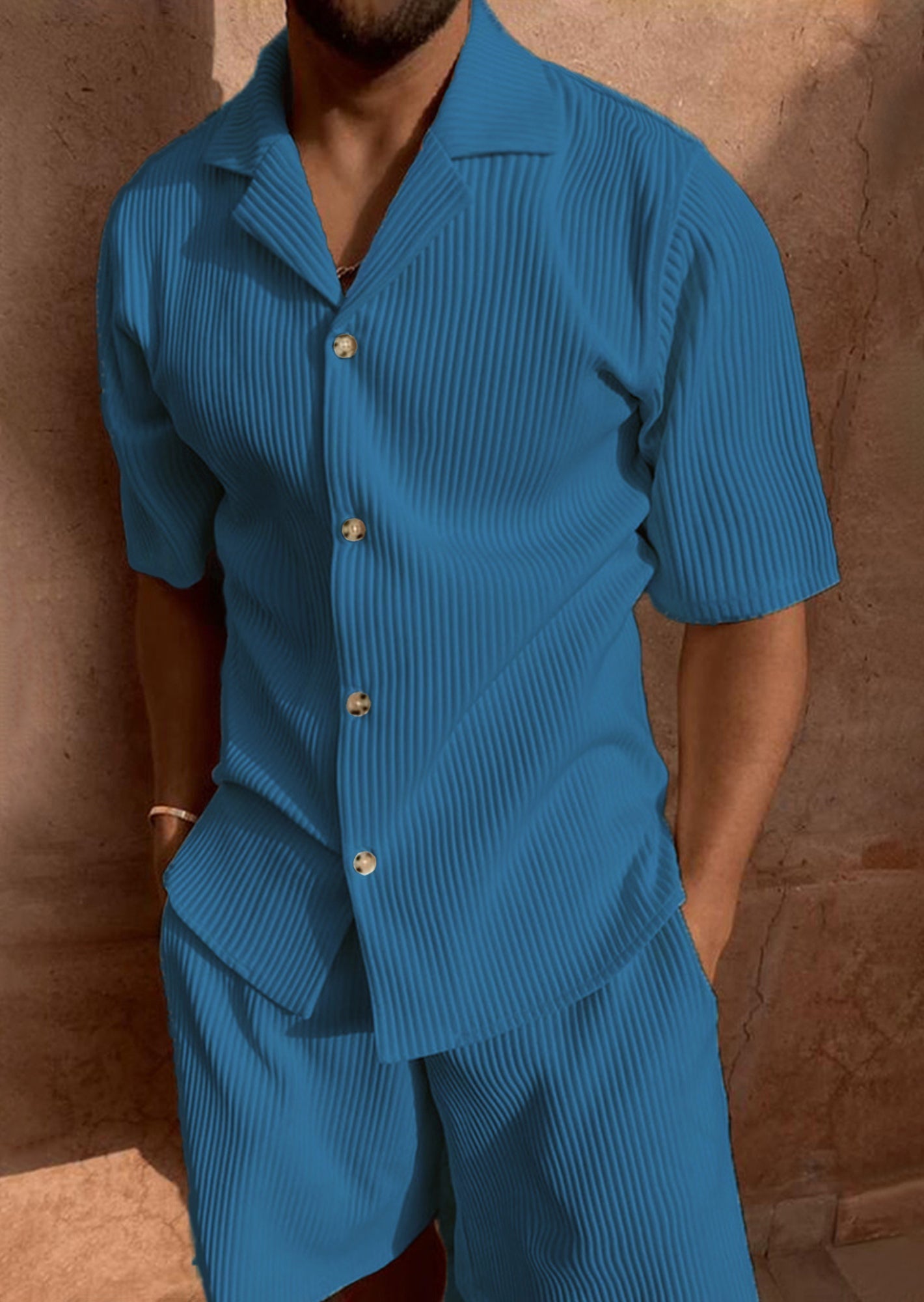 Leonardo Cord Shirt with Short Sleeves and Shorts Set