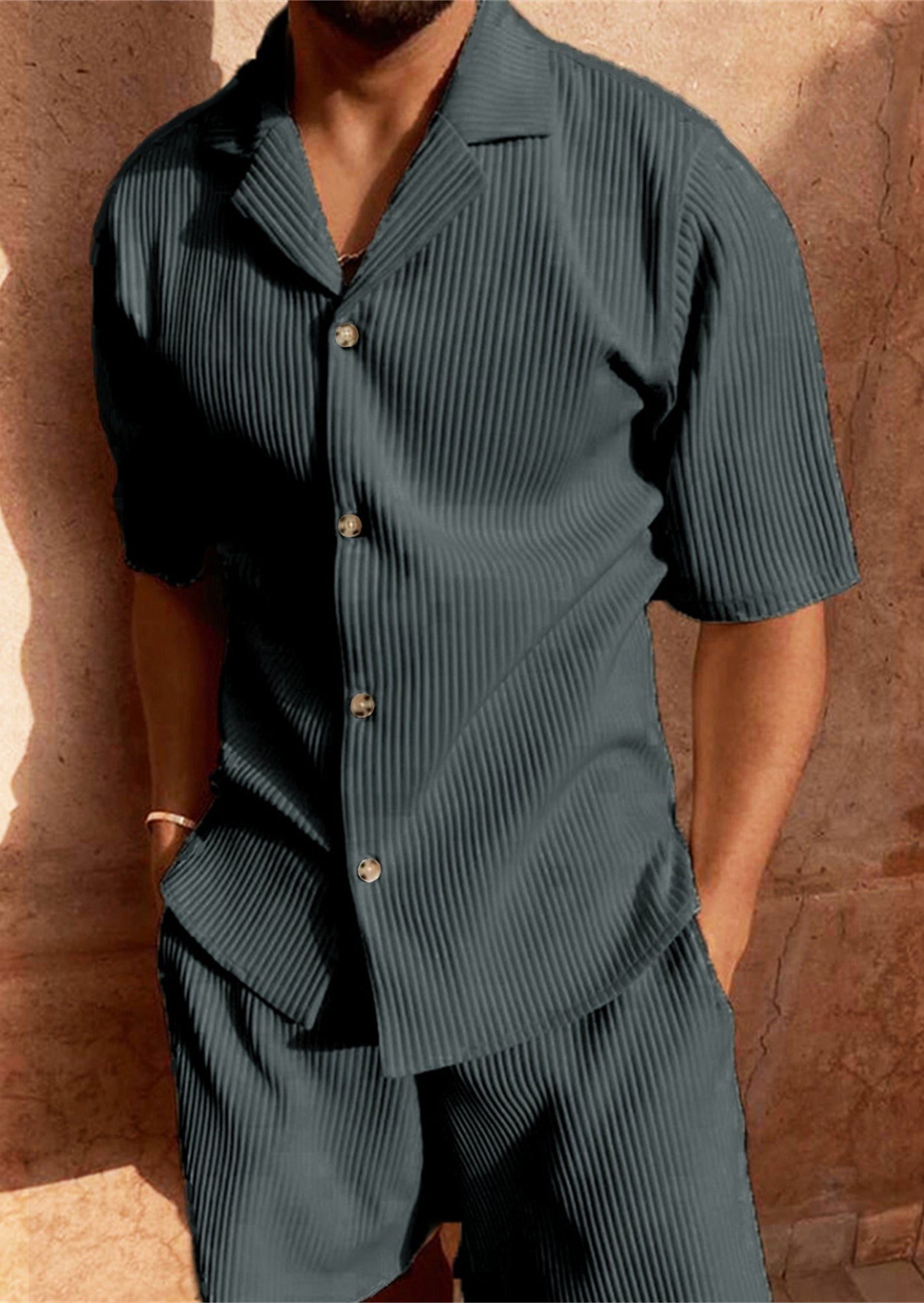 Leonardo Cord Shirt with Short Sleeves and Shorts Set