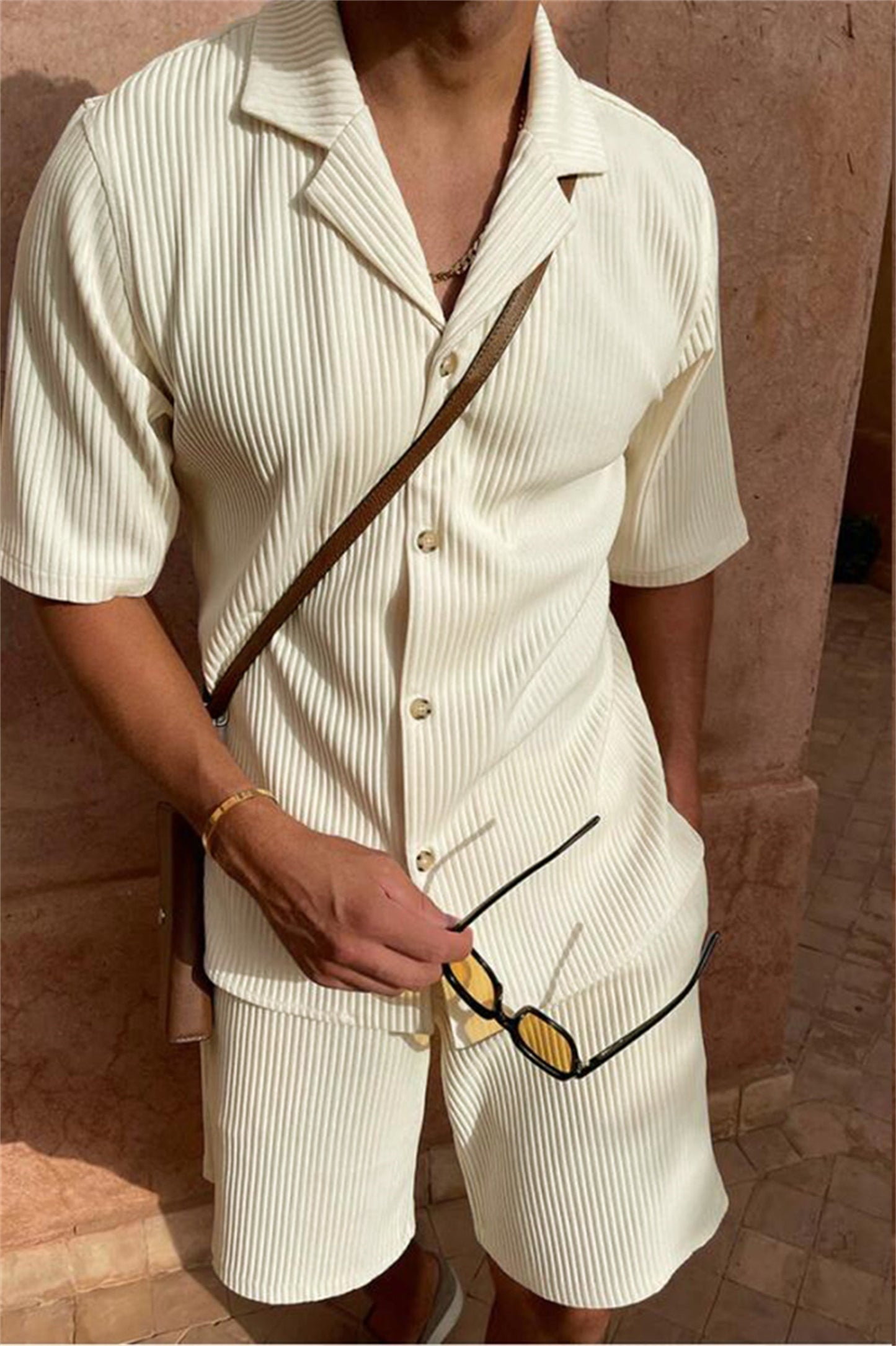 Leonardo Cord Shirt with Short Sleeves and Shorts Set
