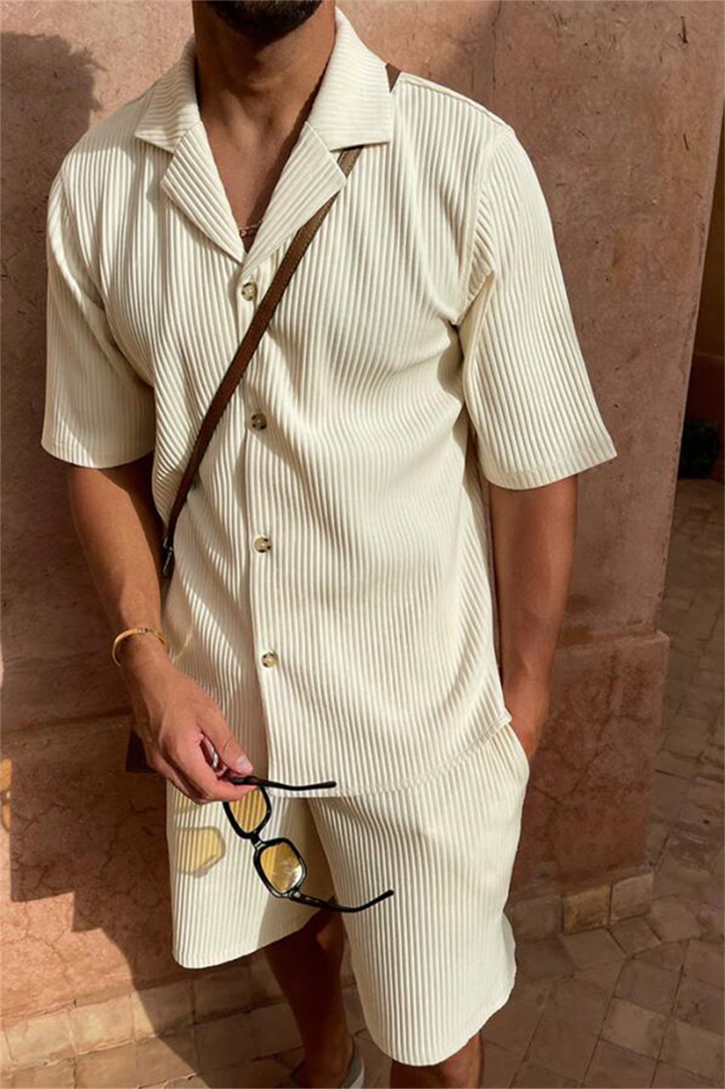 Leonardo Cord Shirt with Short Sleeves and Shorts Set