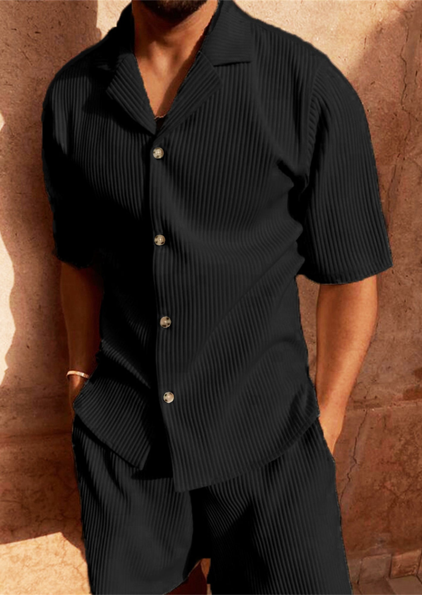 Leonardo Cord Shirt with Short Sleeves and Shorts Set