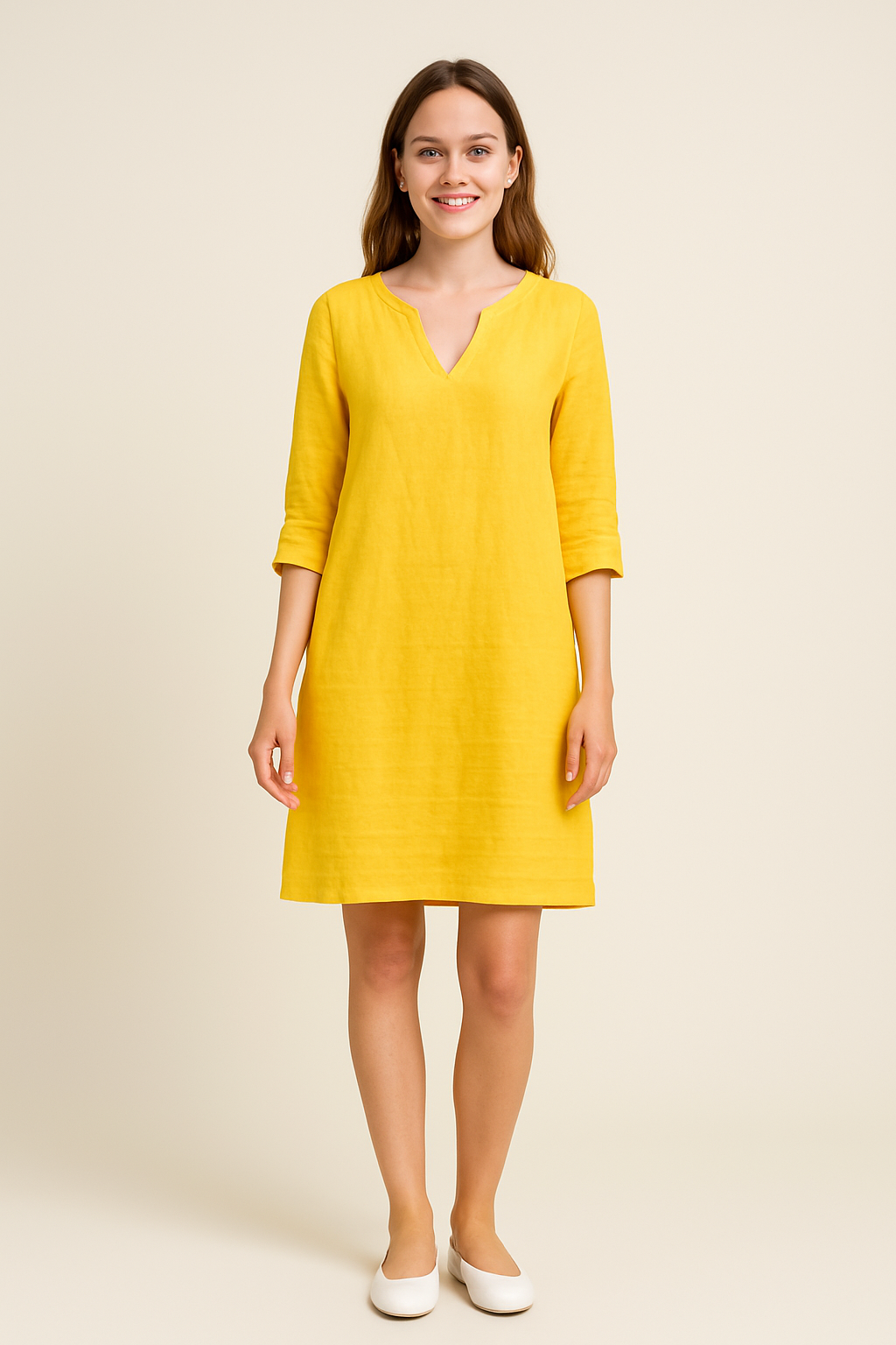 SOHO | Women's Festive Summer Dress in Linen Style with V-Neck