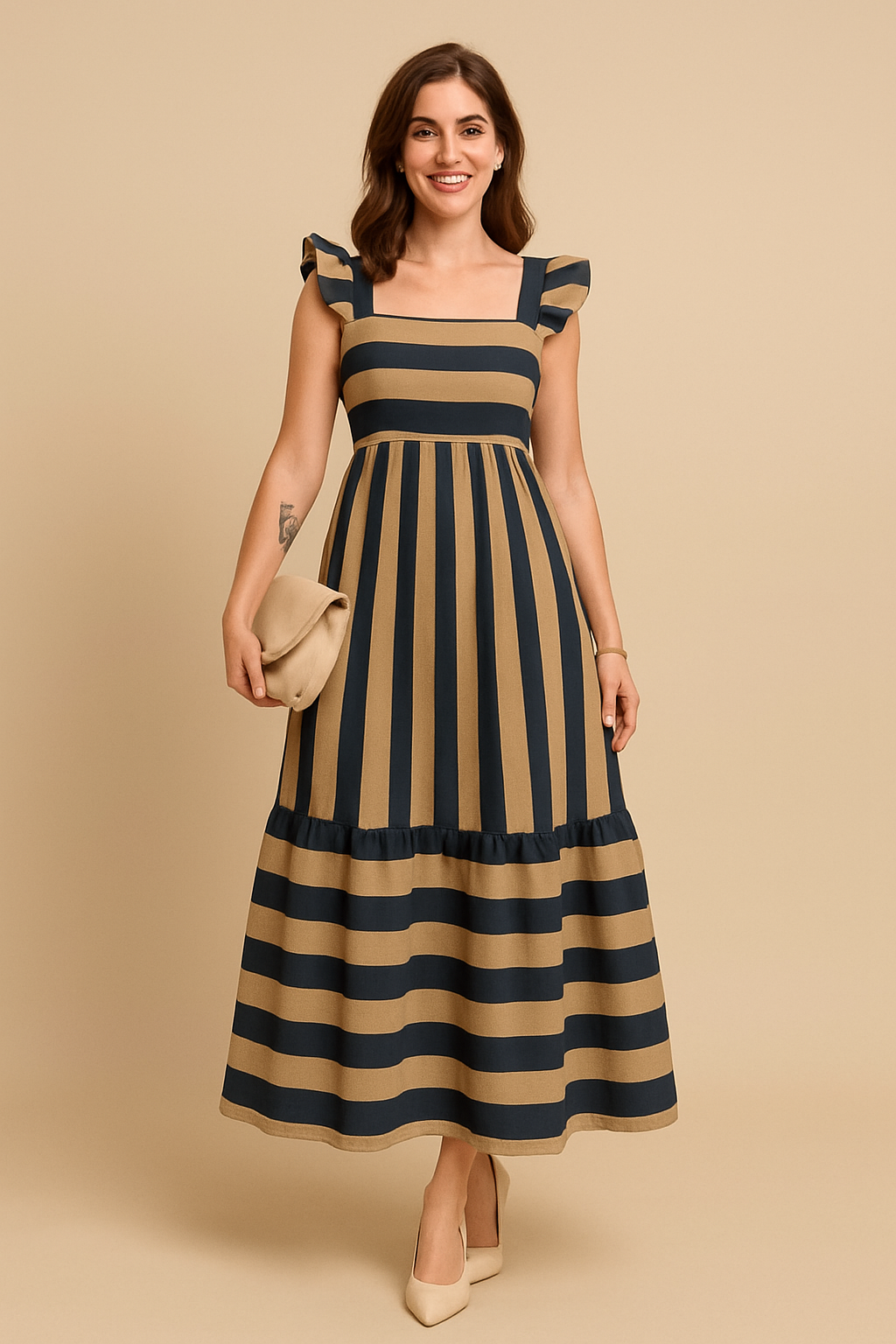 SOHO | Summer Women's Maxi Dress Striped with Ruffled Straps
