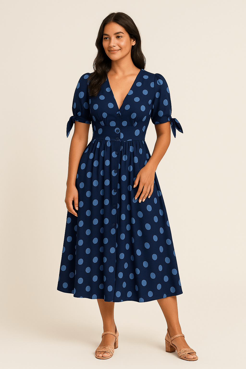 SOHO | Women's Midi Dress Light and Airy with Dots and Tie Belt