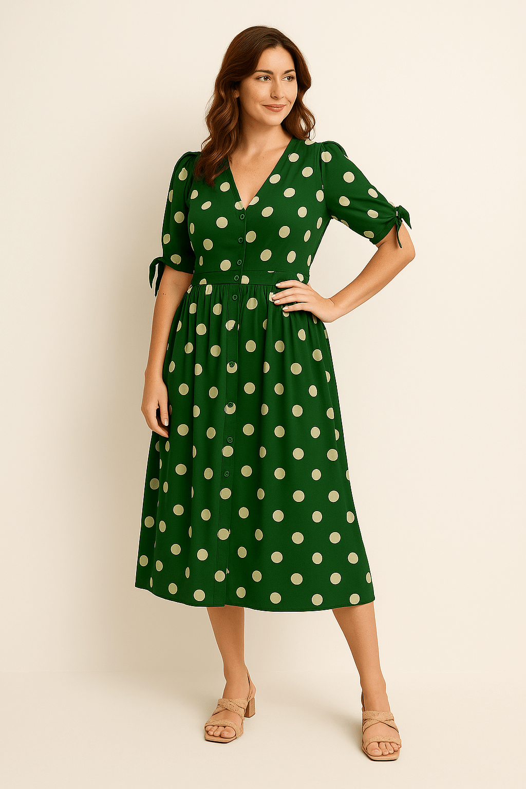 SOHO | Women's Midi Dress Light and Airy with Dots and Tie Belt