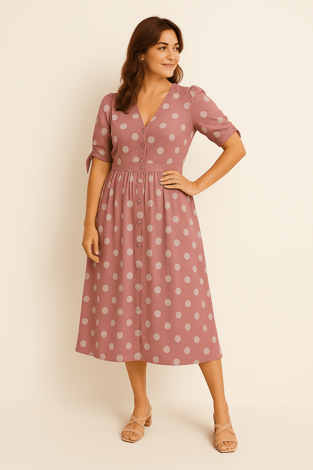 SOHO | Women's Midi Dress Light and Airy with Dots and Tie Belt
