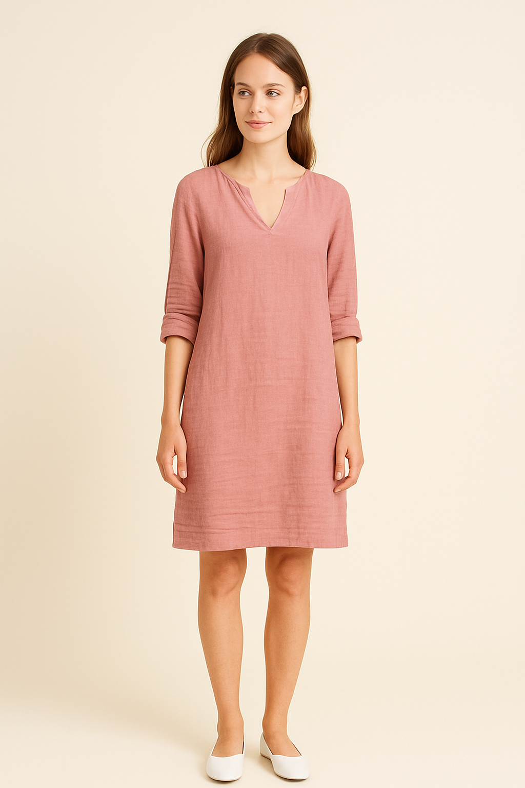 SOHO | Women's Festive Summer Dress in Linen Style with V-Neck