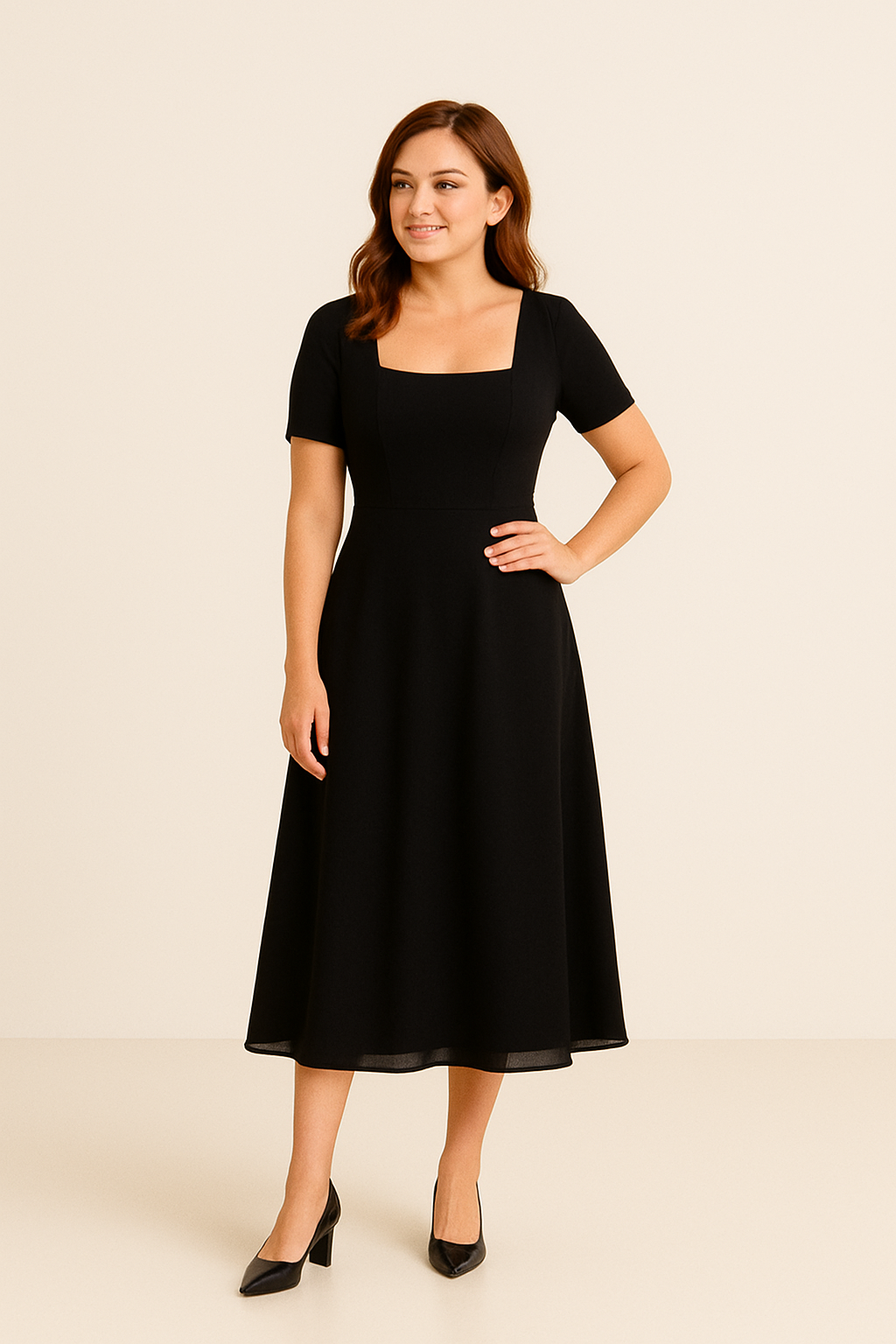 SOHO | Summer Women's A-Line Midi Dress with Square Neckline