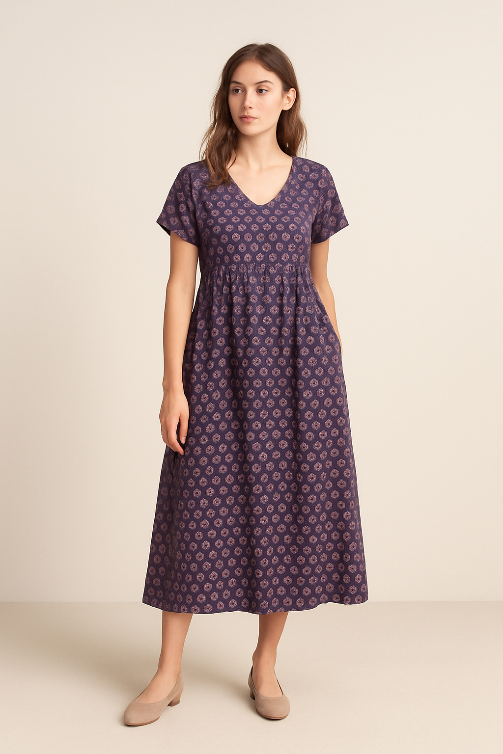 SOHO | Women's Maxi Dress with V-Neck and Empire Waist, Airy & Light