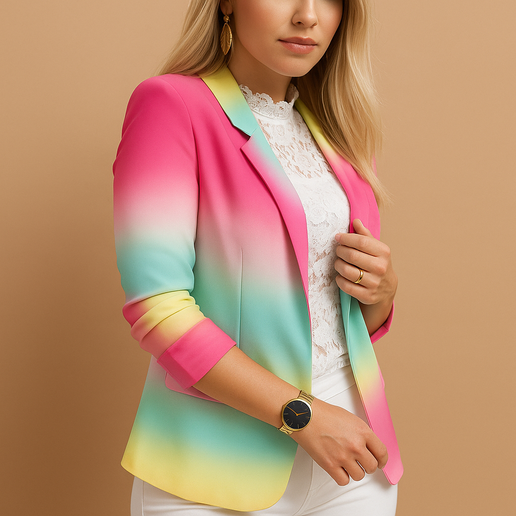 Rive™ | Elegant Women's Blazer with Bright Print and Shawl Collar