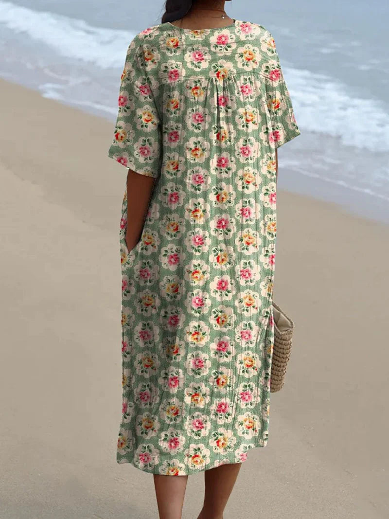 Eliane | Vintage Floral Dress in Aqua Green