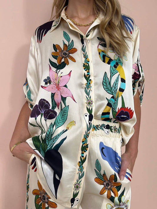 Satin Flow™ 2.0 – Printed Satin 2-Piece Set with Oversized Blouse & Wide Leg Pants