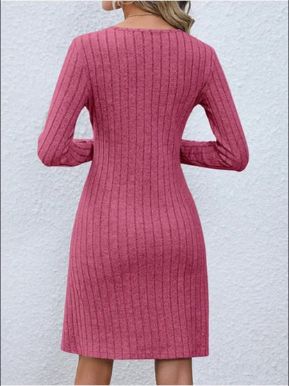 V-Neck Button Placket Dress