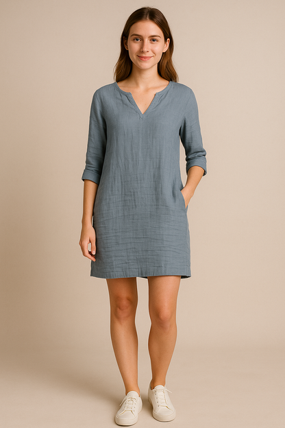 SOHO | Women's Festive Summer Dress in Linen Style with V-Neck