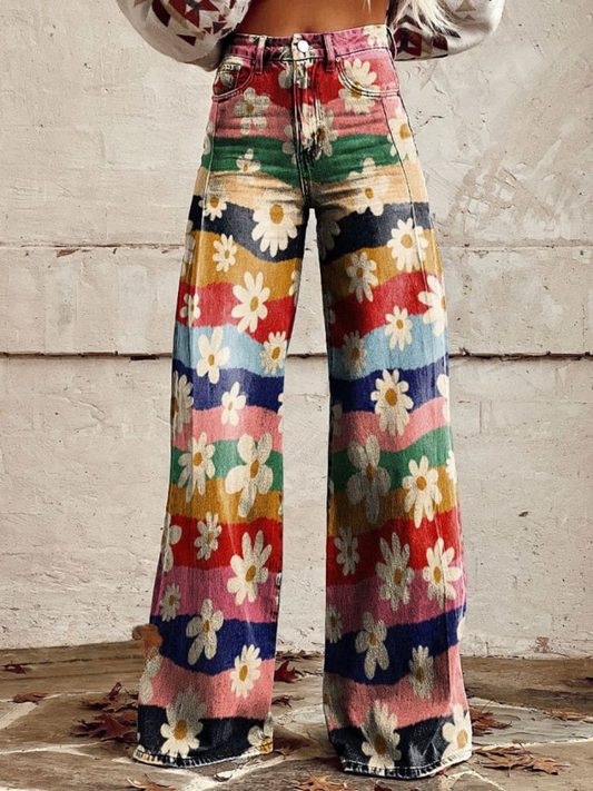 Savannah | Retro Floral High-Waisted Flare Pants