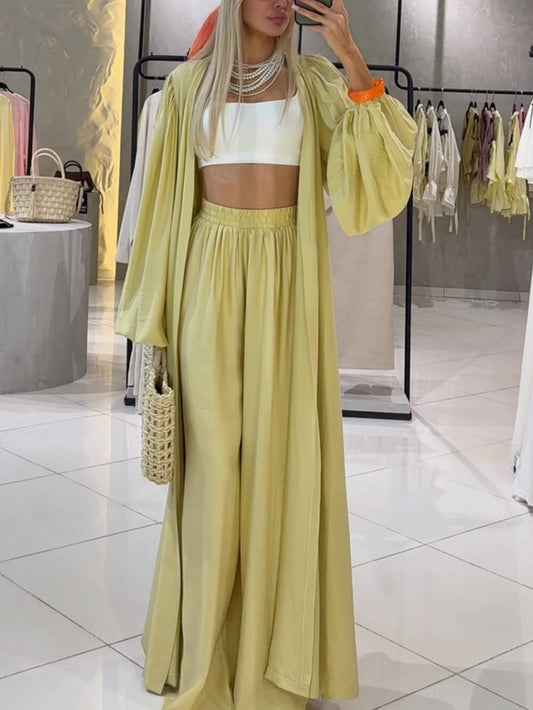 Elegant Pleated Lantern Sleeve Longline Cardigan Top for Chic Layering