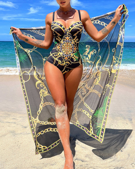Marie | One-Piece Push-Up Swimsuit with Beach Skirt
