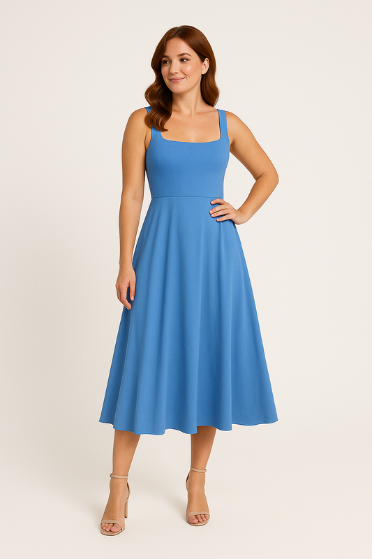 SOHO | Summer Women's A-Line Midi Dress with Square Neckline